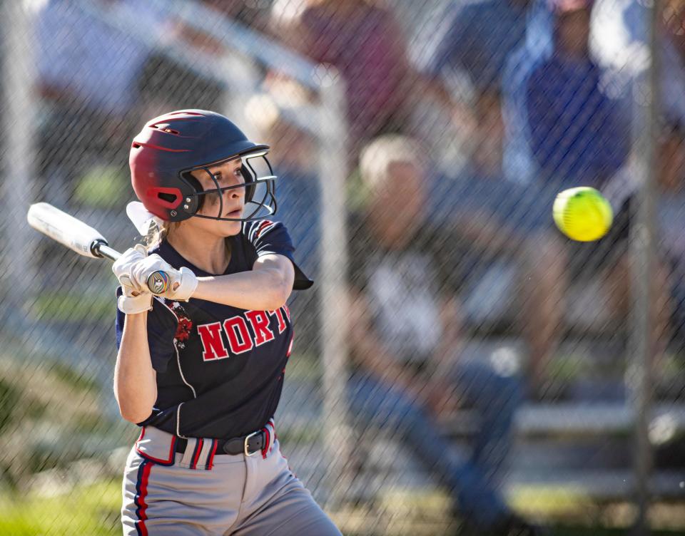 Belvidere North's Jacqueline Alvarez takes a swing against Kaneland on Friday, June 3, 2022, at Sycamore High School in Sycamore. Alvarez and the Blue Thunder lost 5-0 as their season came to a close.