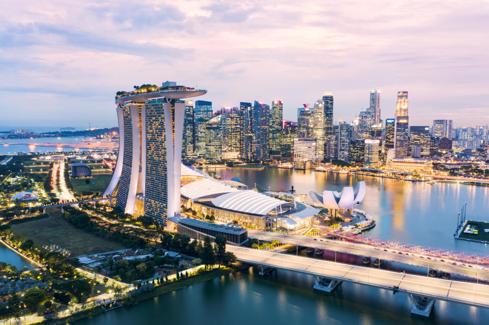 Aerial view of the skyline of Singapore, illustrating a story on salaries.