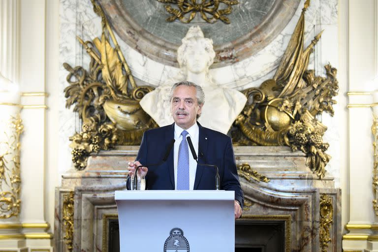 El presidente Alberto Fernández, durante la cadena nacional que realizó el lunes