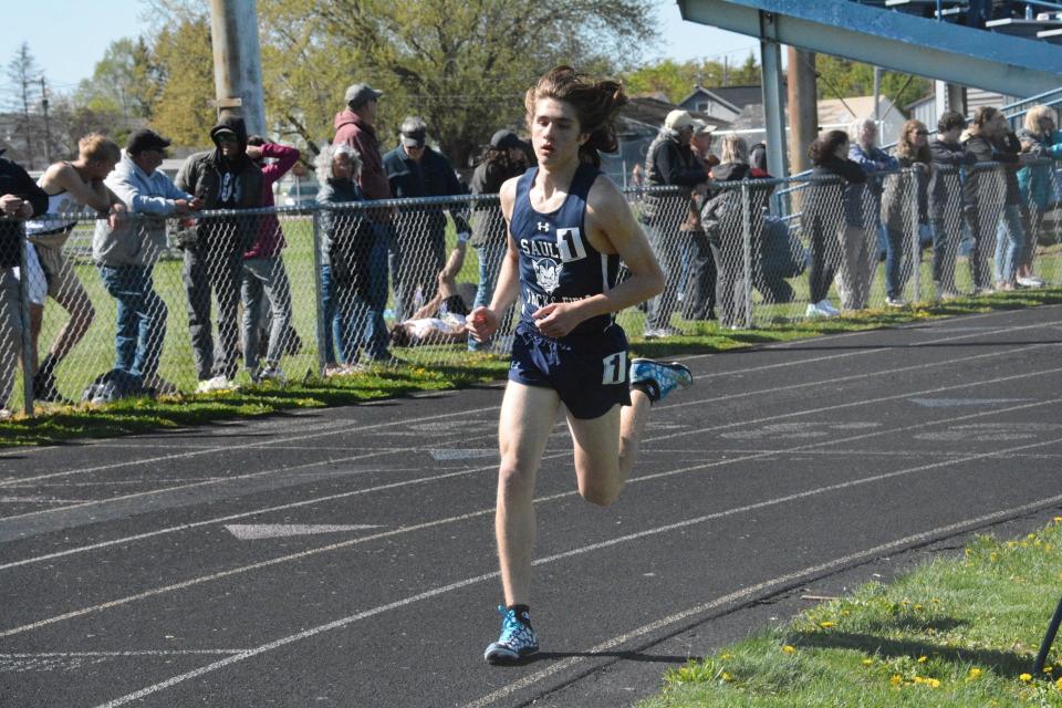 Cody Aldridge of Sault High won the 800, 1600 and 3200 at the conference championship meet Monday.