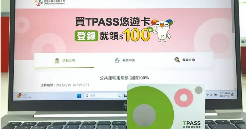 民眾購買TPASS悠遊卡可領回交通部公路總局補助購卡的100元。（圖／悠遊卡公司提供、劉彥宜台北傳真）