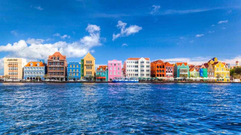 The colorful buildings that line the waterway in Willemstad, Curacao