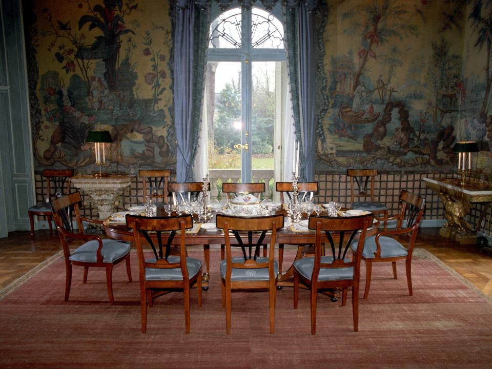 The dining room of the Duke and Duchess of Windsor's home in the Bois de Boulogne, Paris.