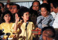 "This is the glory of democracy, that its most solemn moment should be the peaceful transfer of power." President Corazon Aquino in 1991, her last time to give a State of the Nation Address, promised to step down when her term ends. Her presidency had been marred by coup attempts by "military adventurers who thought that (their) failure to shave qualified them for national leadership." "Some people don’t like the way I dress. Well I didn’t like the way they looked. I am in power and they are out. Surely there is a lesson here to be learned about delusions of self-importance and the realities of power," she said of the coup plotters during her 1991 SONA.