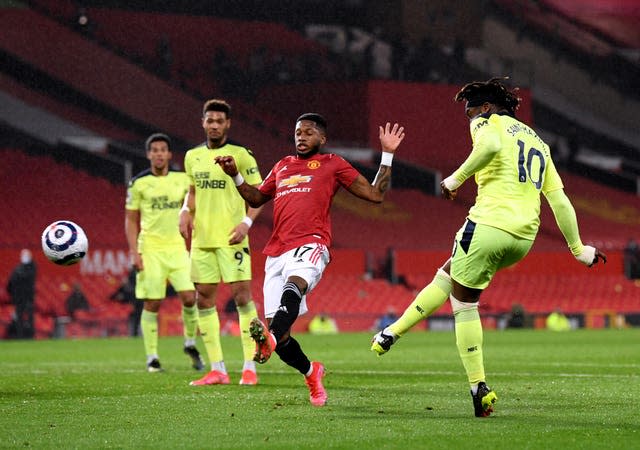 Allan Saint-Maximin, right, equalised for Newcastle in the first half