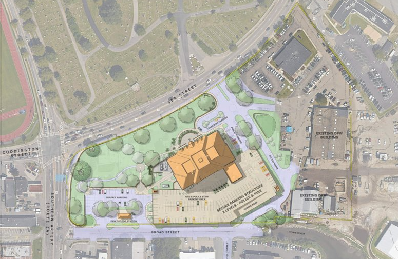 A map of the project site for Quincy's new public safety headquarters, projected to be finished in October 2025.