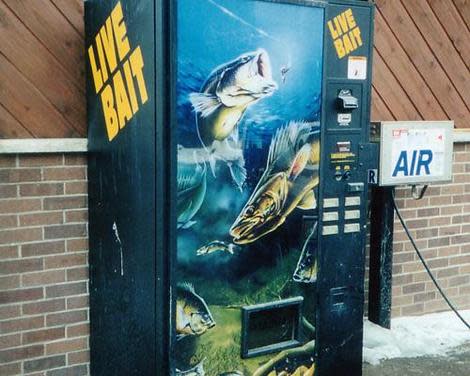 Live bait vending machine.