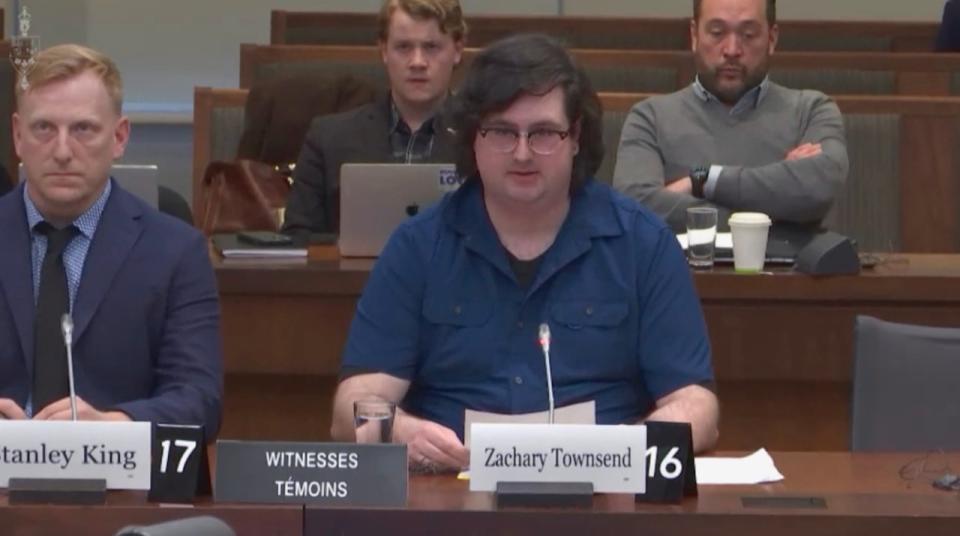 Zachary Townsend, a legal elver fisher with the Shelburne Elver co-operative, spoke at the Standing Committee on Fisheries and Oceans Ottawa on Tuesday.