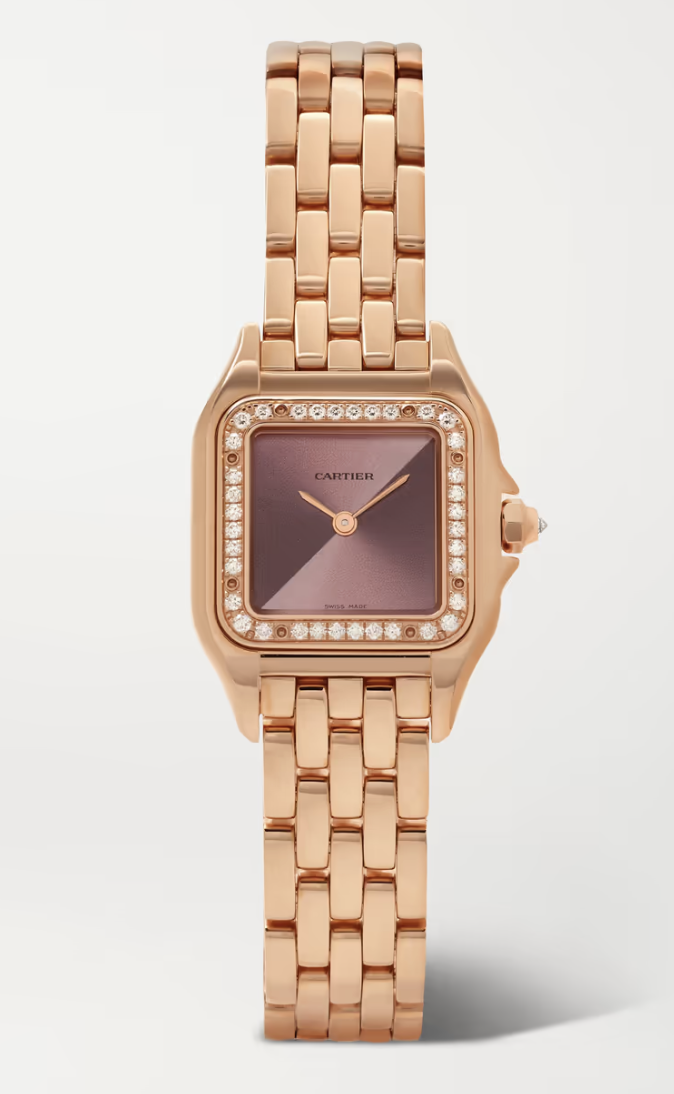 Cartier Panthère de Cartier 22mm 18-karat rose gold diamond watch. PHOTO: Net-A-Porter