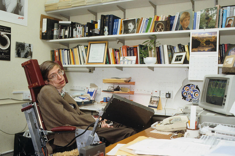 Physicist Stephen Hawking in his office in 1989