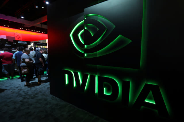 The nVIDIA booth is shown at the E3 2017 Electronic Entertainment Expo in Los Angeles, California, U.S. June 13, 2017.  REUTERS/ Mike Blake - RC136480D120