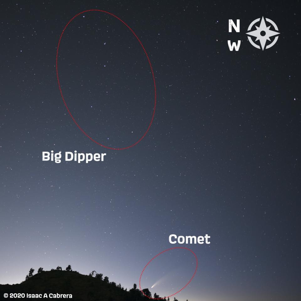 This photo illustration shows where to find Comet NEOWISE in the night sky.