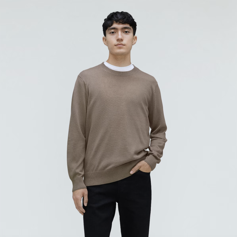The No-Sweat Sweater in taupe grey (Photo via Everlane)