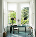 <p> Joa Studholme, Color Curator at&#xA0;Farrow &amp; Ball&#xA0;has painted her fabulous office window space in two shades of grey. The walls are&#xA0;Dimpse No.277&#xA0;in Estate Emulsion and the floor is&#xA0;Downpipe No.26&#xA0;in Modern Eggshell.&#xA0; </p> <p> The furniture you choose needs to complement your paint colors, black works really well with all shades of grey and glass table tops act as a light reflector. Vintage furniture gives a space meaning and character, look out for one-off finds as they add a warmth to a space.&#xA0; </p>