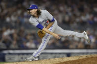 Toronto Blue Jays pitcher Kevin Gausman throws during the fifth inning of the team's baseball game against the New York Yankees on Friday, Aug. 19, 2022, in New York. (AP Photo/Adam Hunger)