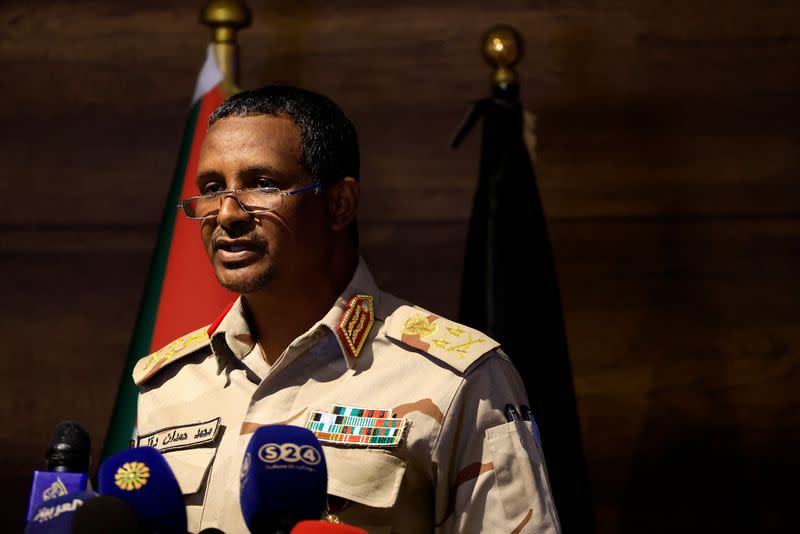 Deputy head of Sudan's sovereign council General Mohamed Hamdan Dagalo speaks during a press conference in Khartoum