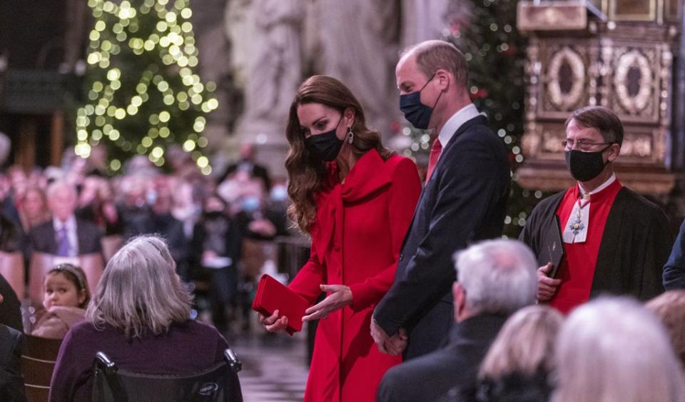 The Duke and Duchess of Cambridge talk to the congregation ahead of the carol service (Heathcliff O’Malley/PA) (PA Wire)