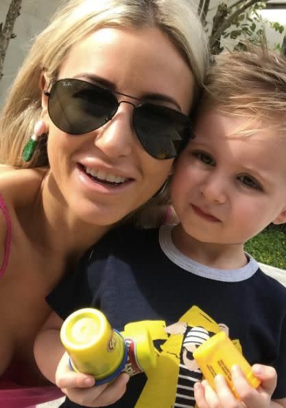 Roxy shared a sweet snap poolside with son Hunter. Source: Instagram
