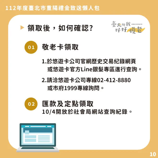 ▲重陽禮金無法兌領狀況應對。（圖／社會局提供）