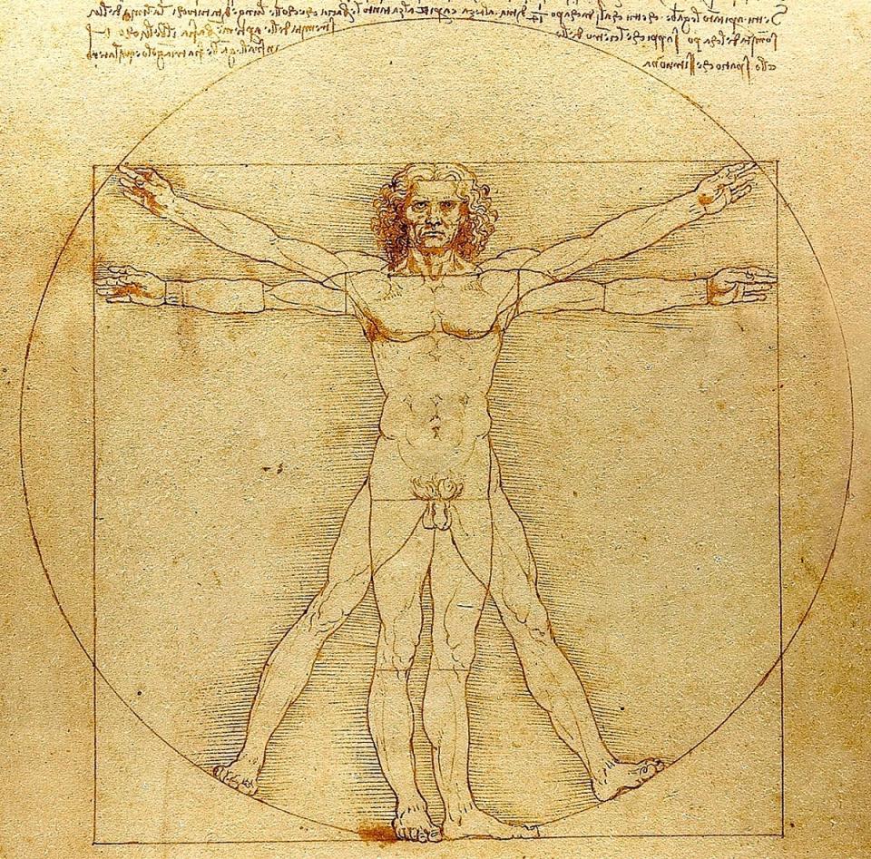 Leonardo da Vinci‘s ‘Vitruvian Man’ represents a nude human figure of ideal and symmetric proportions (Public Domain)