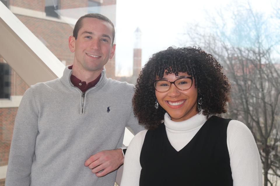 Shye Robinson (right), Purdue student body president, with her vice president, Andrew Askounis.