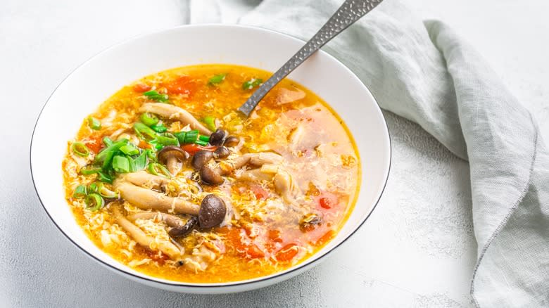 Bowl of tomato egg drop soup