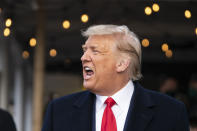 President Donald Trump visits the Treworgy Family Orchards, Sunday, Oct. 25, 2020, in Levant, Maine.(AP Photo/Alex Brandon)