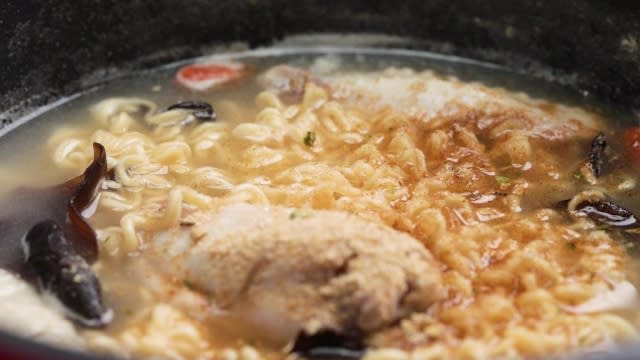 myojo Instant noodles with chicken wings, black fungus, and wolfberries