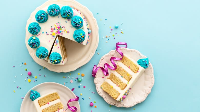 Decorated cake with slices removed