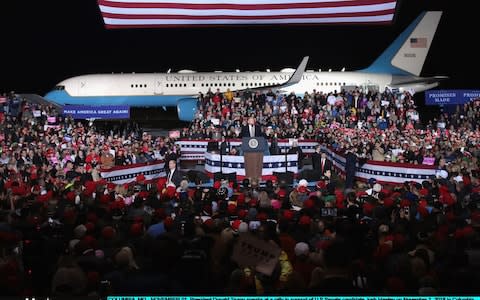 The president was speaking at the rally in support of US Senate candidate Josh Hawley - Credit: Scott Olson/Getty Images North America