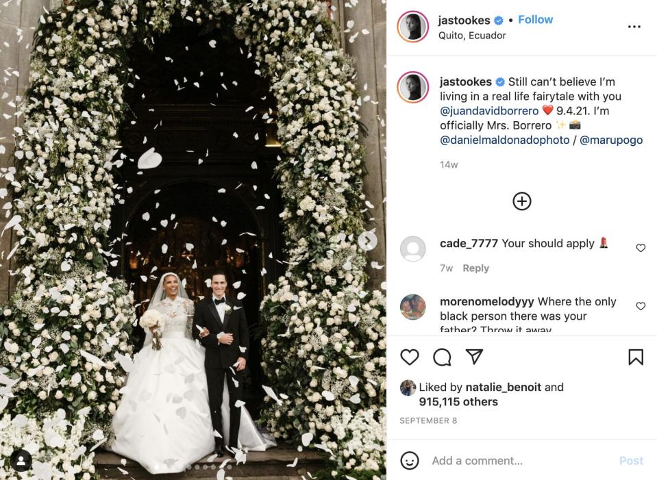 Jasmine Tookes wears Zuhair Murad on her wedding day.