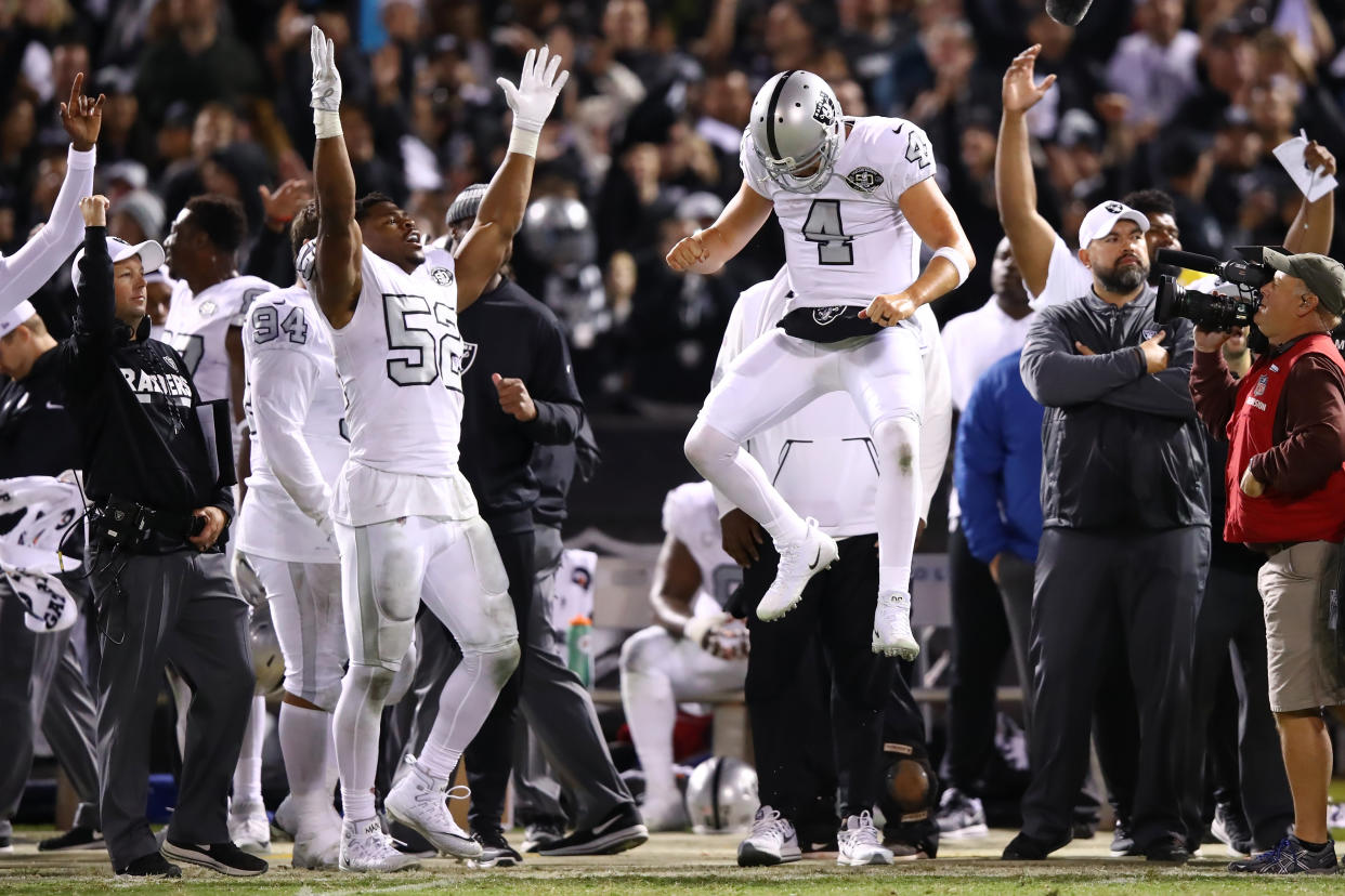 Oakland Raiders quarterback Derek Carr said that while the Khallil Mack trade “isn’t what anybody wanted,” the team hasn’t had any choice but to get back to work ahead of their season opener on Monday. (Getty Images)