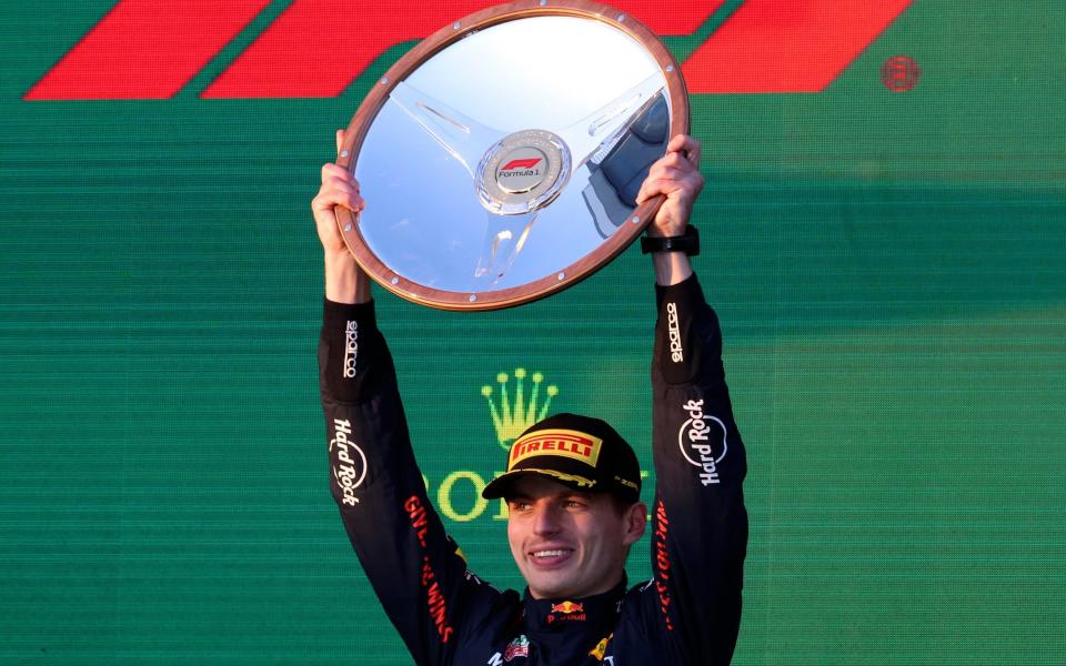 Red Bull driver Max Verstappen of Netherlands hold his trophy after winning the Australian Formula One Grand Prix at Albert Park in Melbourne, Sunday, April 2, 2023 - Asanka Brendon Ratnayake/AP