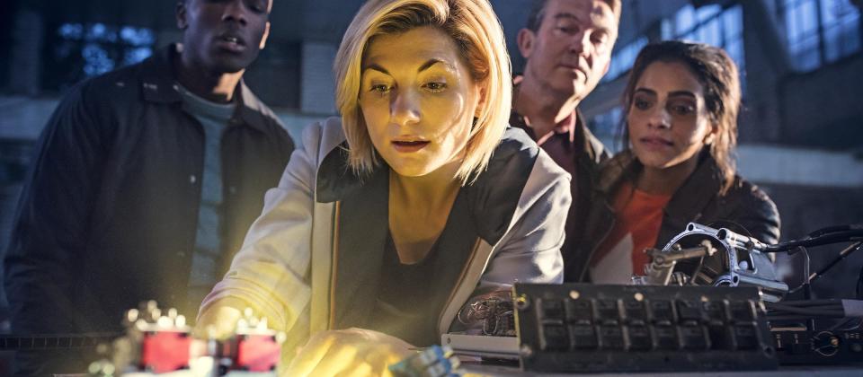 Jodie Whittaker, center, as The Doctor in "Doctor Who."