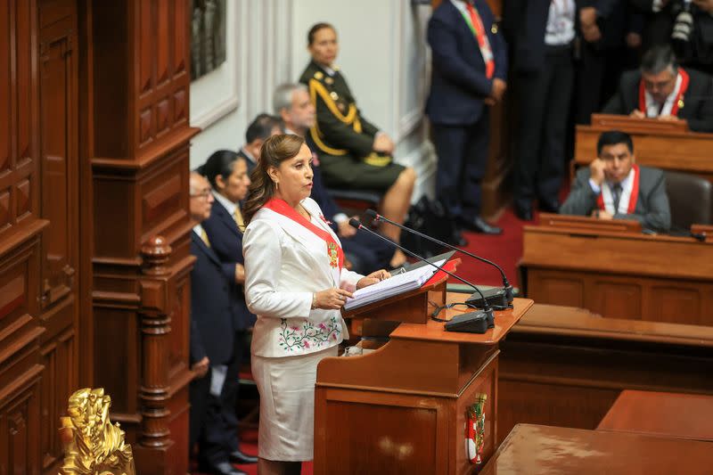 Peru's President Dina Boluarte delivers her address to the nation in Lima