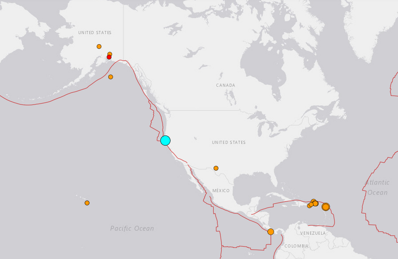 美國北加州海岸發生一起規模6.4的地震。（翻攝自美國地質調查局官網）