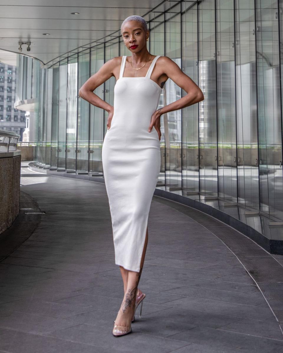 Whisper White Strappy Rib Midi Dress by @signedblake