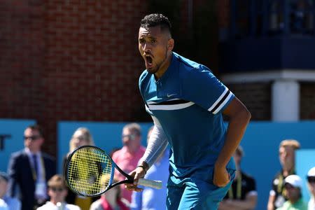 Tennis - ATP 500 - Fever-Tree Championships - The Queen's Club, London, Britain - June 22, 2018 Australia's Nick Kyrgios celebrates after winning his quarter final match against Spain's Feliciano Lopez Action Images via Reuters/Tony O'Brien