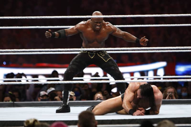 WWE wrestler Bobby Lashley (left) taunts Drew McIntyre during the WWE World Championship match at Wrestlemania 37. WWE's flagship weekly pro wrestling show is coming to Netflix after the streaming platform secured a major sports deal. Luis Santana/Tampa Bay Times via ZUMA Wire/dpa