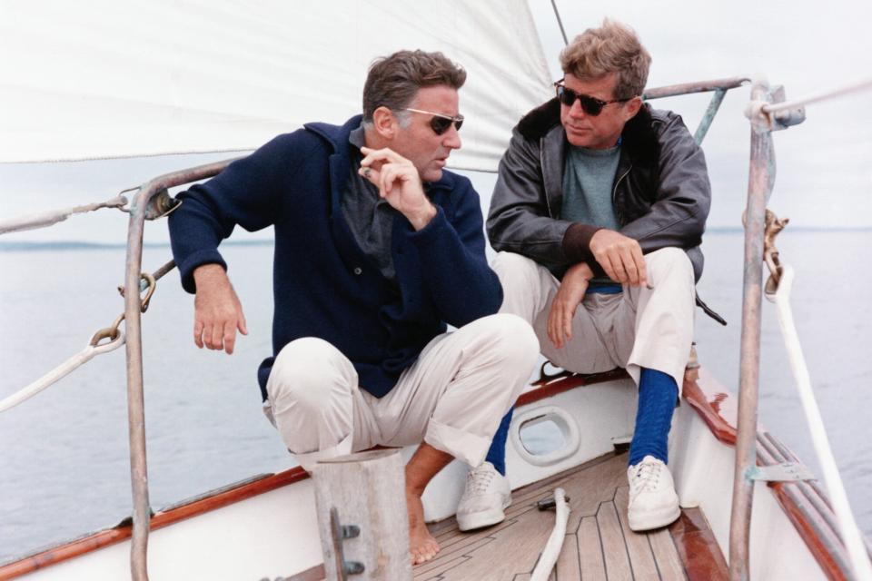 President Kennedy and his brother-in-law Peter Lawford aboard the United States Coast Guard yacht 'Manitou'