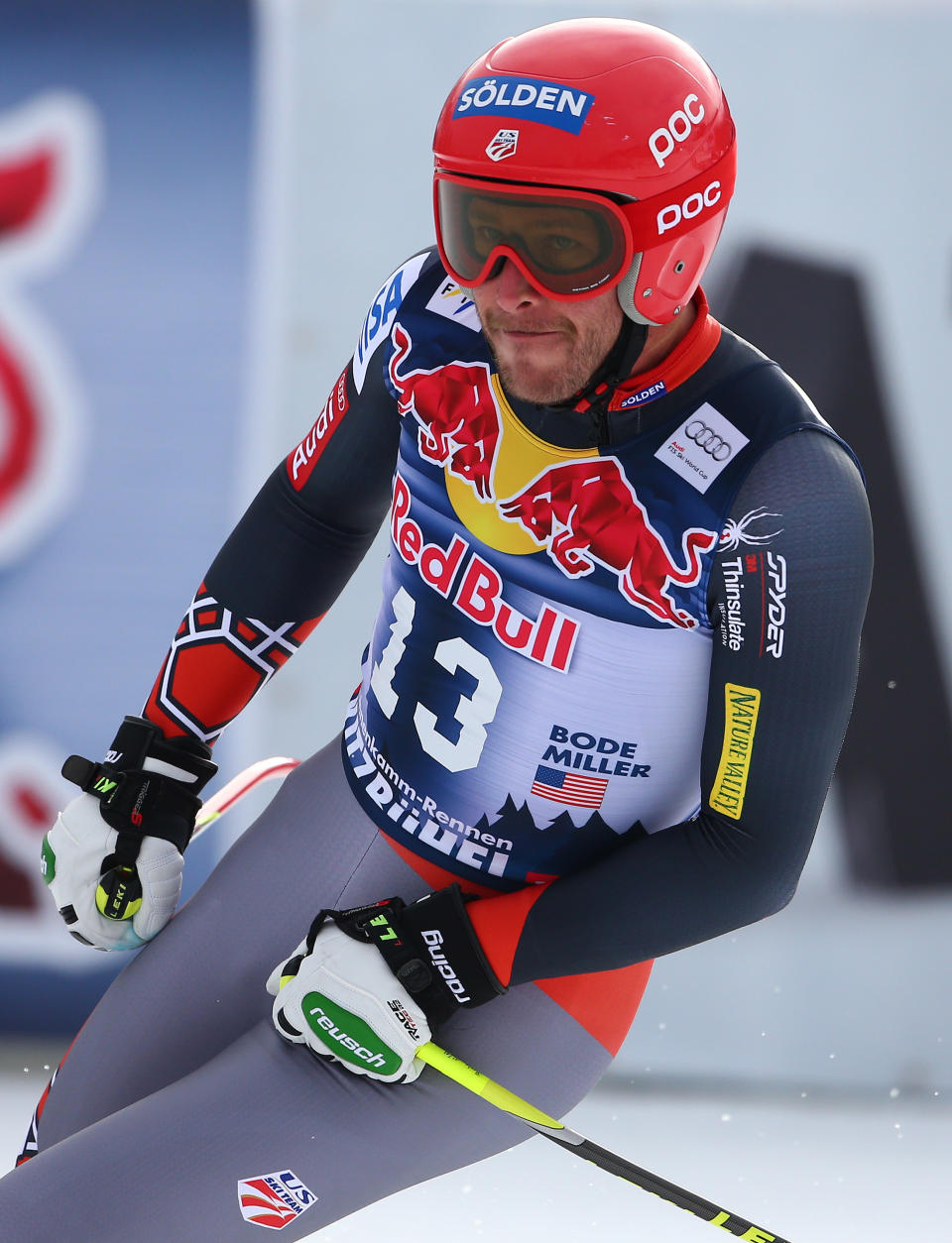 Bode Miller of United States gets to the finish area after completing an alpine ski men's World Cup downhill training in Kitzbuehel, Austria, Thursday, Jan. 23, 2014. (AP Photo/Giovanni Auletta)