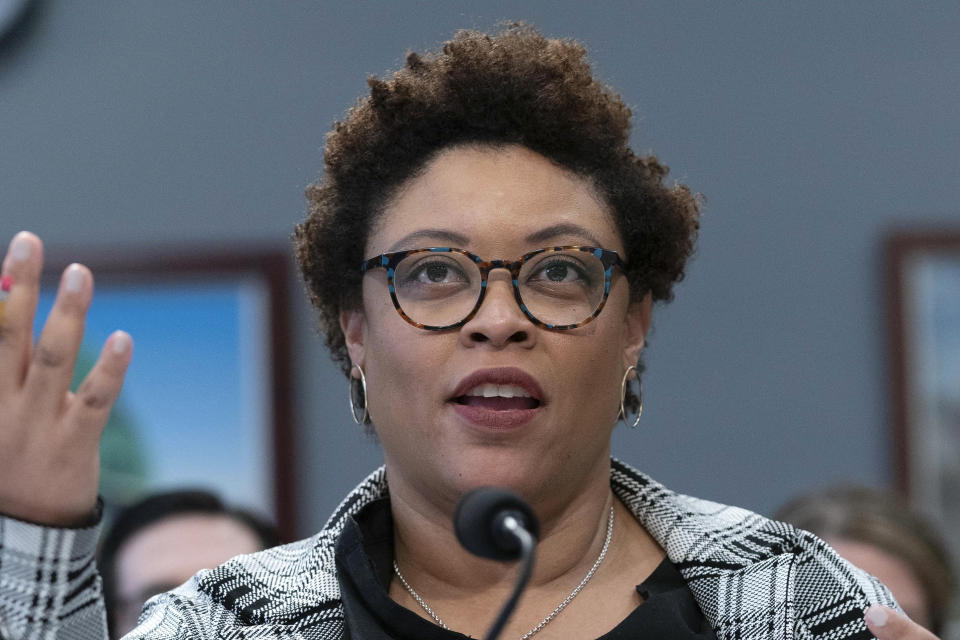 FILE - Office of Management and Budget Director Shalanda Young testifies before the House Appropriations Committee on Budget and Oversight hearing on Capitol Hill, March 23, 2023, in Washington. President Joe Biden and House Speaker Kevin McCarthy are turning to a select group of negotiators to help broker a deal to increase the nation’s borrowing authority. Those representing Biden are presidential counselor Steve Ricchetti, legislative director Louisa Terrell and Shalanda Young. (AP Photo/Jose Luis Magana, File)