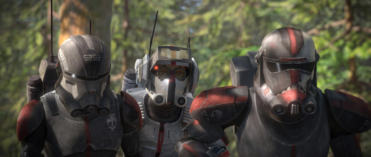 Echo, Tech and Hunter in a scene from Star Wars: The Bad Batch