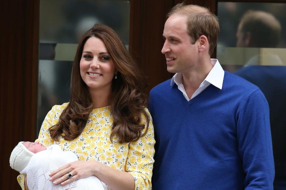 2015: The Duchess of Cambridge and Prince William, Duke of Cambridge depart the Lindo Wing with their newborn daughter at St Mary's Hospital (Getty Images)