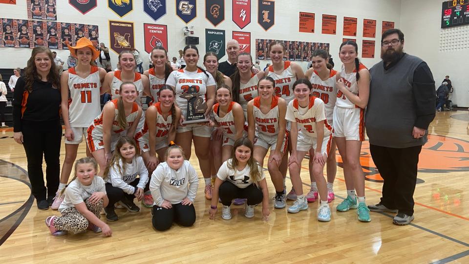 Jonesville girls basketball celebrates its first district title in 14 seasons.