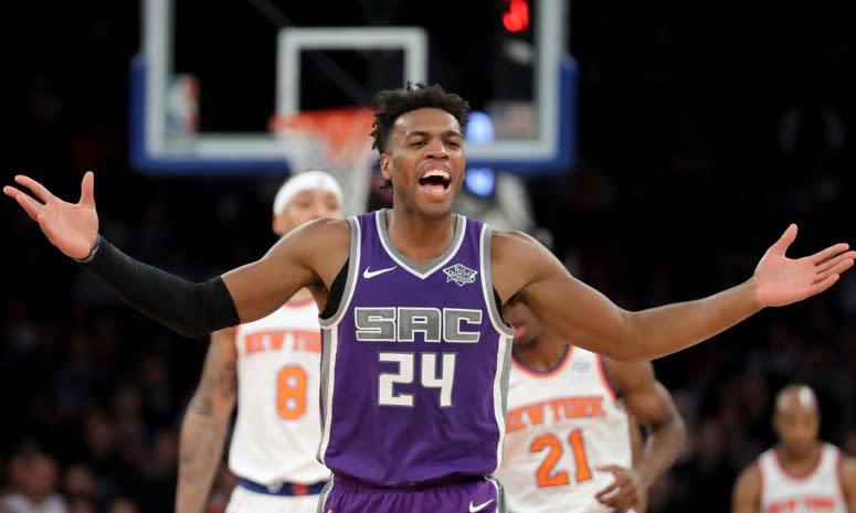 Buddy Hield celebrating during a game.