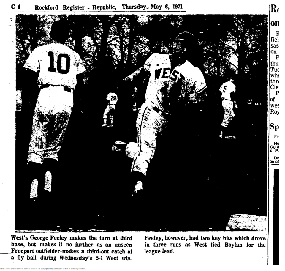 This photo from the May 6, 1971 edition of the Rockford Register-Republic shows West's George Feely rounding the bases during a game against Freeport.