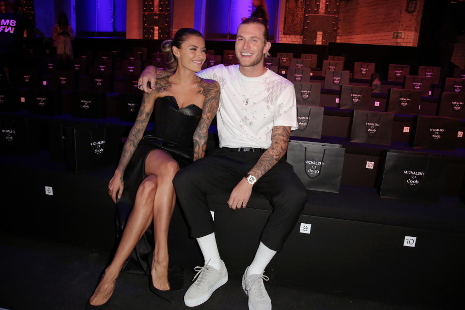 BERLIN, GERMANY - JULY 03: (L-R) Loris Karius and Sophia Thomalla attend the Atelier Michalsky show during the Berlin Fashion Week Spring/Summer 2020 at ewerk on July 03, 2019 in Berlin, Germany. (Photo by Christian Marquardt/Getty Images for Atelier Michalsky)