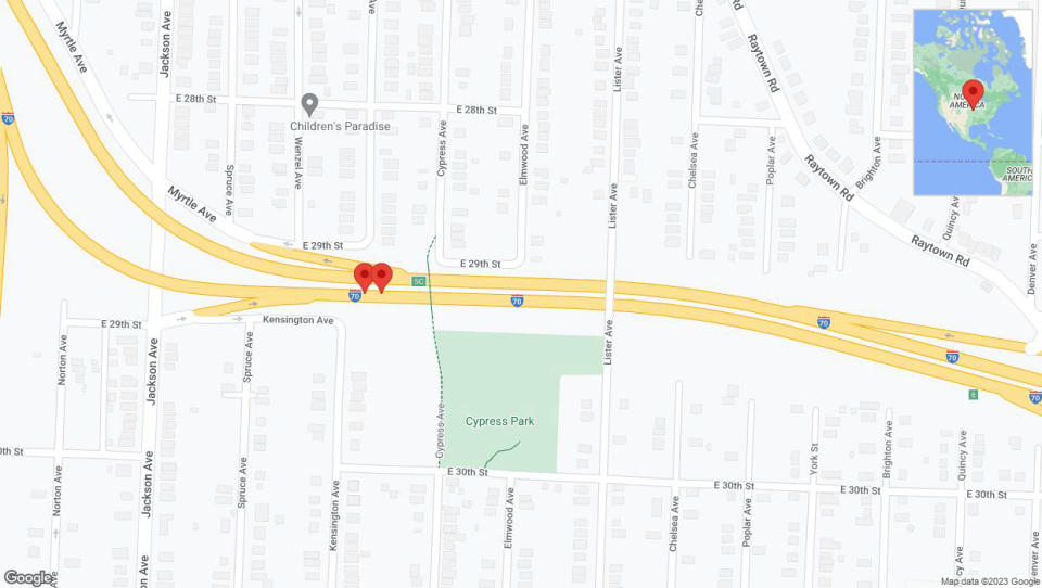 A detailed map that shows the affected road due to 'Broken down vehicle on eastbound I-70 in Kansas City' on December 28th at 10:16 p.m.