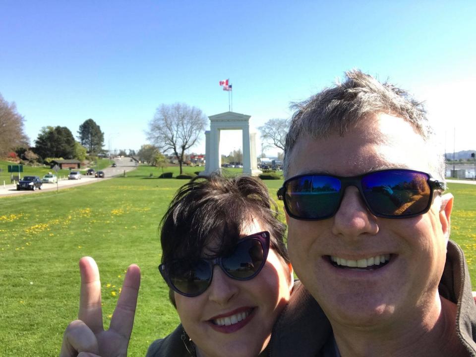 George Feil and wife Liza at Peace Arch border crossing a few weeks after moving to Canada